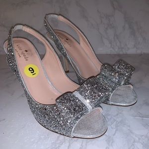 BNWT Kate Spade Silver Glitter Heeled Sandals